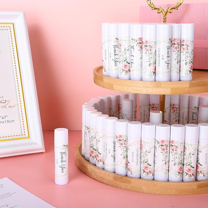 Whaline 60Pcs Thank You Gift Lip Balm Bulk Wedding Lip Balms Vanilla Flavor Floral Moisturizing Lip Care Guest Basket Gift Stuffer for Bridal Shower Baby Shower Birthday Party Favor Supplies-VivaGrace Women