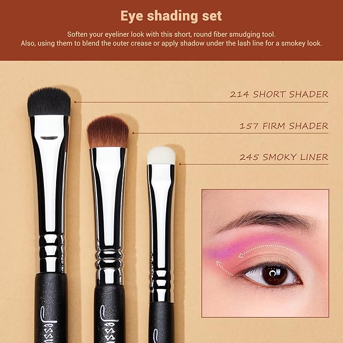 Jessup Eyeshadow Brush Set 12pcs Eye Makeup Brushes Set Professional Premium Sythetic Eye Shadow Blending Smoky Shader Concealer Brush Black T339-VivaGrace Women