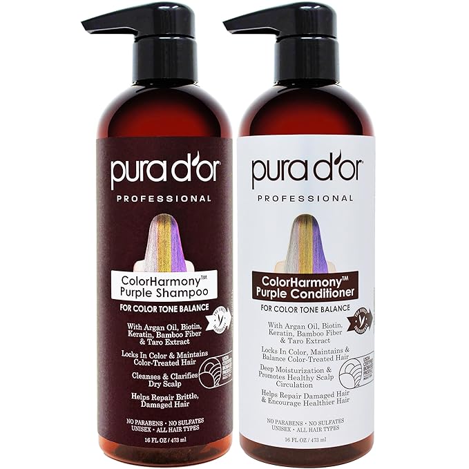 PURA D'OR Purple Shampoo & Conditioner (16oz x 2) ColorHarmony Biotin Set For Bleached, Blonde, Silver & Color Treated Hair - Keratin, Bamboo Fiber, No Sulfates - Men & Women-VivaGrace Women