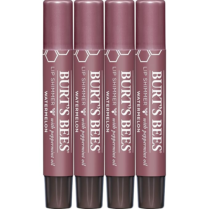 Burt's Bees Shimmer Lip Tint Easter Basket Stuffers, Tinted Lip Balm Stick, Moisturizing for All Day Hydration with Natural Origin Glowy Pigmented Finish & Buildable Color, Watermelon (4-Pack)-VivaGrace Women