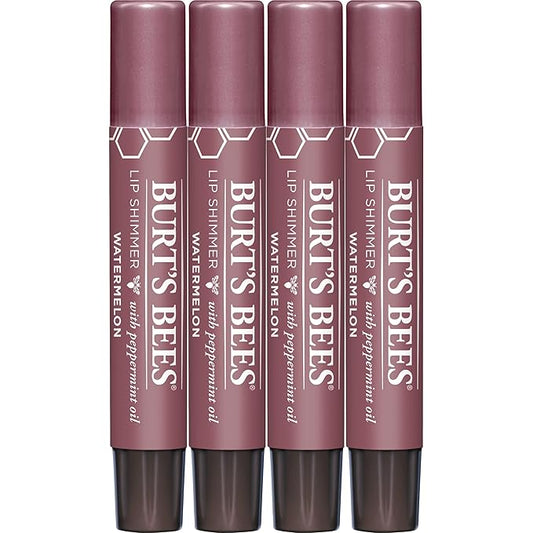 Burt's Bees Shimmer Lip Tint Easter Basket Stuffers, Tinted Lip Balm Stick, Moisturizing for All Day Hydration with Natural Origin Glowy Pigmented Finish & Buildable Color, Watermelon (4-Pack)-VivaGrace Women