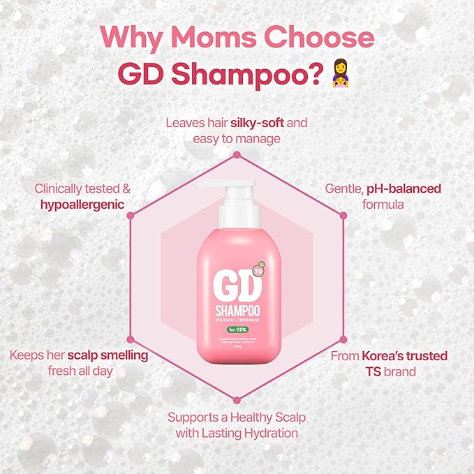 TS GD Shampoo for Girls | Korean Teen Shampoo with Upgraded Probiotics | Anti-Dandruff & Itchy Scalp Relief | Pink Peach Allergy-Free Fragrance | Sulfate-Free (13.53 fl oz, 400ml)-VivaGrace Women