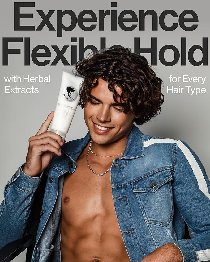 Avenue Man Curl Defining Cream - Improved Formula - Natural & Flexible Hold with Herbal Extracts for All Hair Types - Paraben Free & Sulfate Free-VivaGrace Women