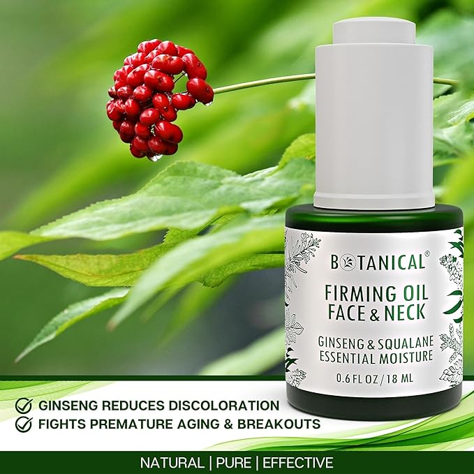Botanical Face & Neck Firming Oil | Anti-Wrinkle Ginseng & Squalane Serum w/Gua Sha Lift Scraper | Organic, Pure, Natural Skincare (0.6 fl oz | 18 ml)-VivaGrace Women