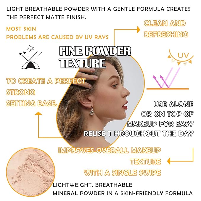 2PCS Mineral Sunscreen Setting Powder Makeup,Translucent Powder SPF 50 PA++++,Oil Control Long Lasting Face Setting Powder Sunscreen,Matte Finish,Lightweight,Breathable,All Skin-VivaGrace Women