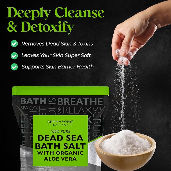 Aromasong Dead Sea Salt with Organic Aloe Vera, Spa Bath Salts, 5 Lbs Fine Bulk resealable Pack, 100% Pure & Natural, Soak for Women & Men for Tired Muscles & Skin Issues (Packaging May Vary)-VivaGrace Women