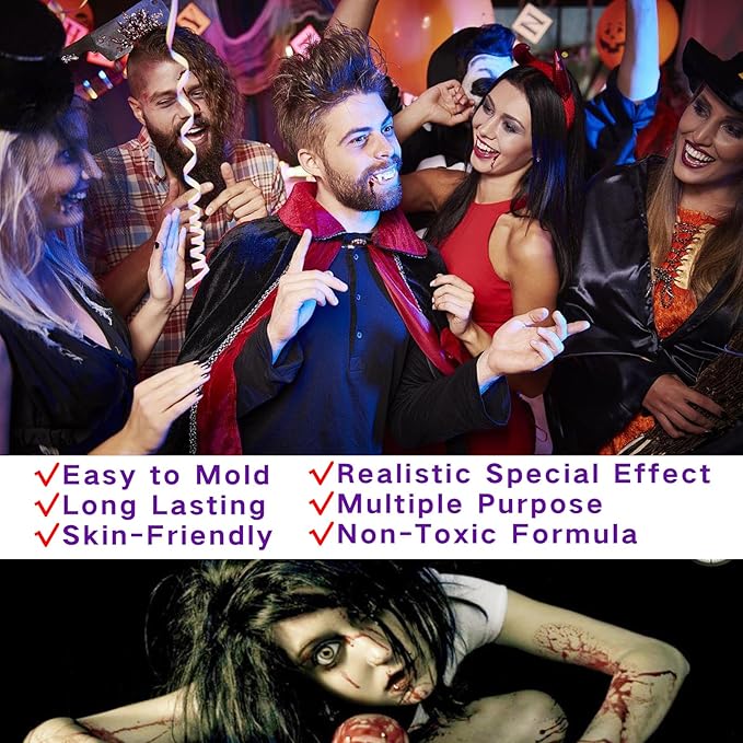 MEICOLY 3pcs SFX Special Effects Makeup Kit - Fake Nose Putty, Scar Wax, Fake Blood Scab Gel, Dark-VivaGrace Women