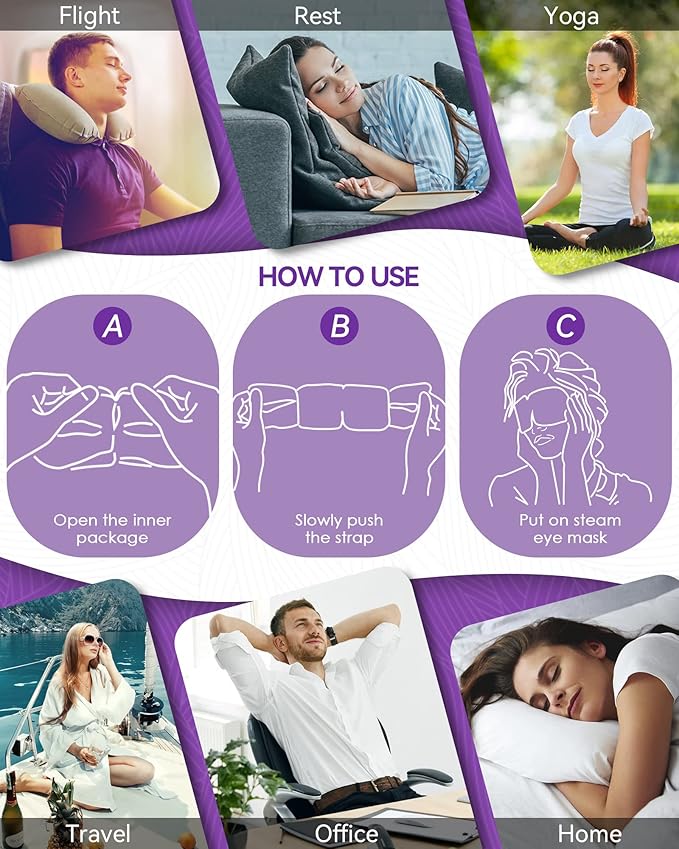 30 Packs Lavender Steam Eye Mask - Heated Eye Mask for Dark Circles and Puffiness Warm Eye Mask for Dry Eye Mask Relief Eye Fatigue Headache Hot Sleep Eye Mask for Disposable Moist Heat Eye Compress-VivaGrace Women