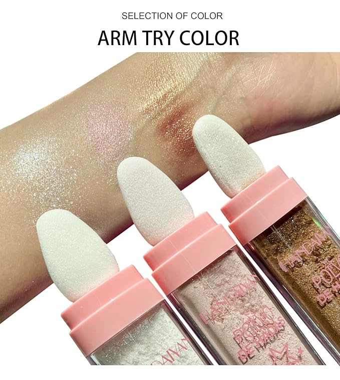 AKARY Body Glitter, Fairy Polvo De Hadas Shimmer Face Highlighter Powder & Blush Stick, Instant Glow Luminizer Duo, Glitter Face Hair High Gloss, Sparkle Smudge-Proof Highlighter Stick Party Makeup (#02 Fairy Pink)-VivaGrace Women