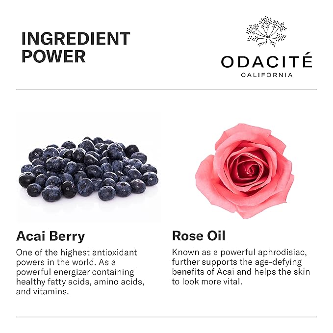 Odacité Anti Aging Serum Concentrate with Acai + Rose - Revitalizing Facial Oil, Youthful Glow, Improves Skin Tone, Wrinkles, and Firmness, Age defying, Rose Oil, 0.17 fl. oz.-VivaGrace Women
