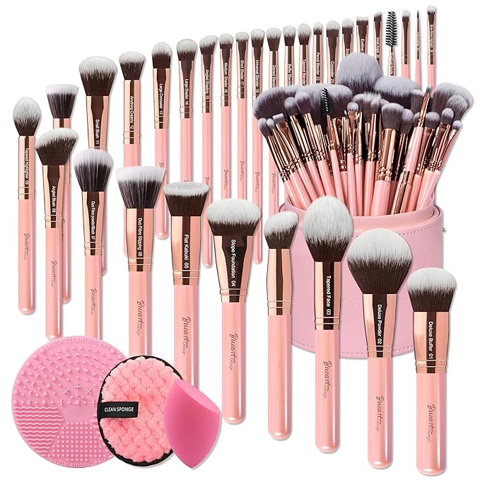 Bueart Design Labeled 30Pcs Professional Deluxe Makeup Brushes set with Extra large holder case for Foundation Face Blending Blush Concealers Eyeshadow-VivaGrace Women