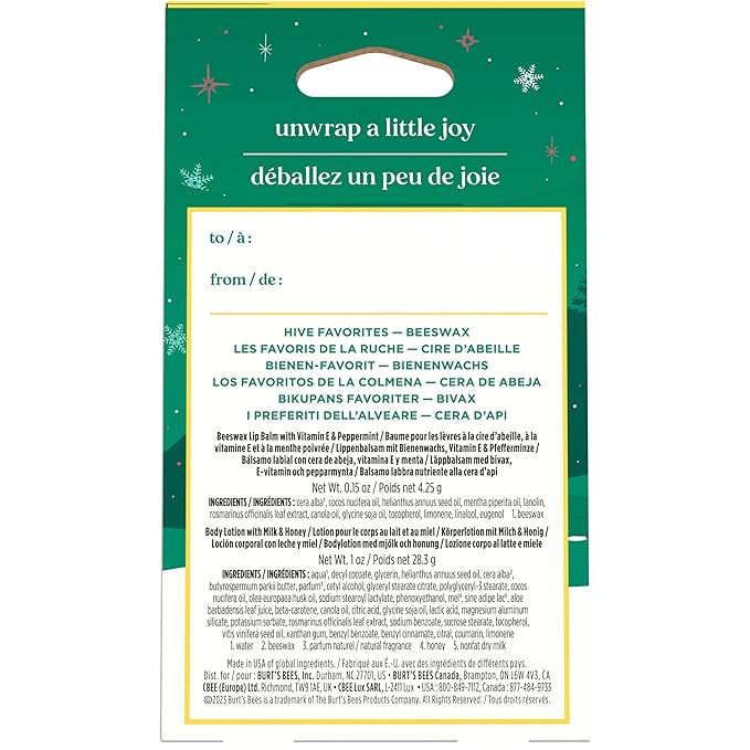 Burt's Bees Hive Favorites Beeswax Holiday Gift Set, Beeswax Lip Balm and Travel Size Body Lotion with Milk and Honey-VivaGrace Women