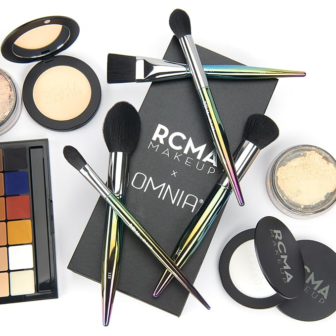 RCMA Makeup x Omnia Professional Makeup Brush 5pc Set, Premium Synthetic Fiber, Iridescent Acrylic Handle, Face Powders, Complexion and Foundation Blending Application Brush set.-VivaGrace Women