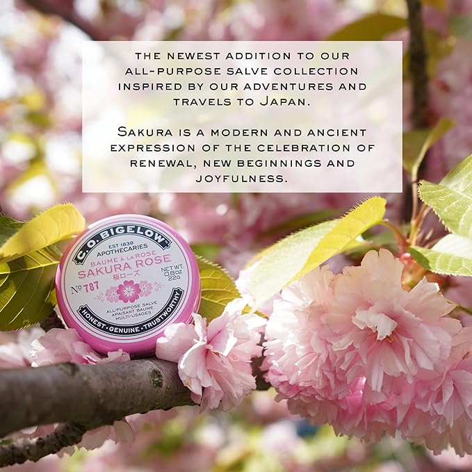 C.O. Bigelow All Purpose Salve Lip Balm Tins, Sakura Rose Salve Pack of 3 for Chapped Lips & Dry Skin - Moisturizing Lip, Cuticle and Skin Salves, 0.8 oz each-VivaGrace Women