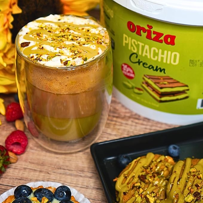 Oriza Pistachio Cream, 10lbs Pail (Pack of 2) – Premium Bakery Spread with 35% Pistachios, Palm Oil Free, Non-GMO – Ideal for Pastries, Gelato, Cakes & Dessert Filling