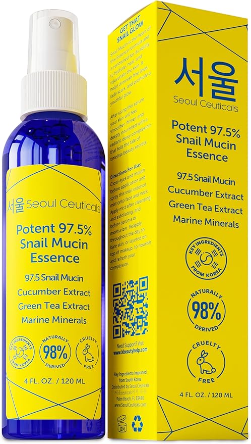 SeoulCeuticals Korean Face Mist 97.5% Snail Mucin Essence - K Beauty Skincare Facial Spray - Cucumber Extract + Marine Minerals + Green Tea + Aloe 4oz-VivaGrace Women