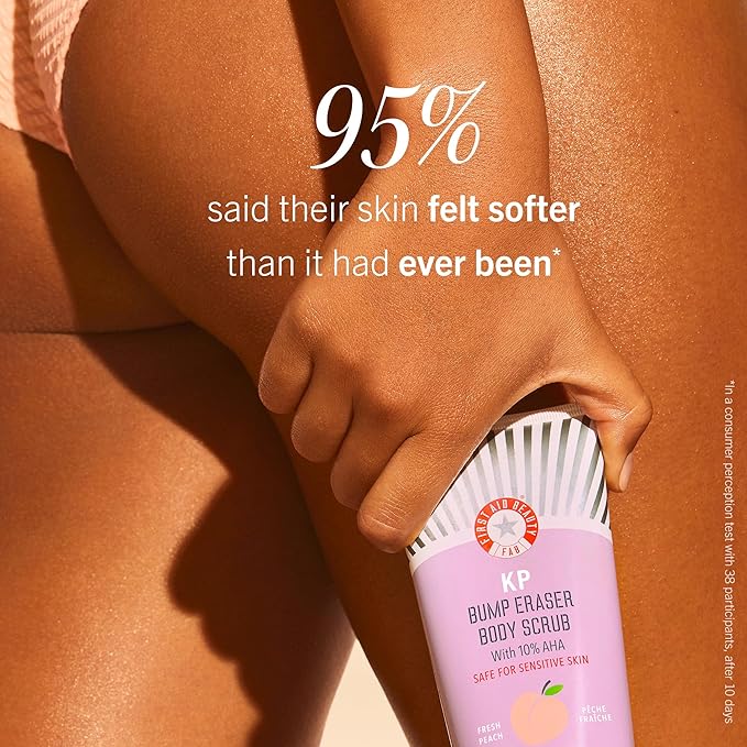 First Aid Beauty - KP Bump Eraser Body Scrub with 10% AHA, Keratosis Pilaris Exfoliator with Glycolic and Lactic acids, Helps Reduce Chicken Skin Bumps, Safe for Sensitive Skin, Peach Scent (8 oz)-VivaGrace Women