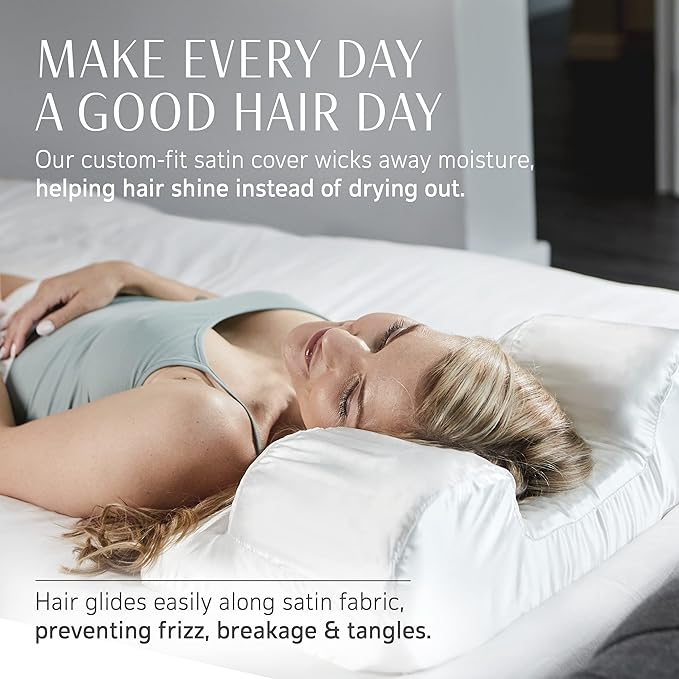 Your Face Pillow-Back Sleeper Beauty Pillow, Cervical Neck Pillow Contour Memory Foam Pillow, Ergonomic Neck, Back & Shoulder Support. Back Sleeping Reduces Pressure on Skin - Standard with Satin Case-VivaGrace Women