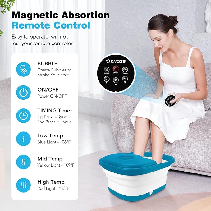 Collapsible Foot Spa with Heat, Remote Control, Temperature Control, Bubbles, Pumice Stone, Red Light, Timer, 16 Massage Roller Pedicure Foot Bath Tub Foot Soaker for Relaxation & Stress Relief-VivaGrace Women