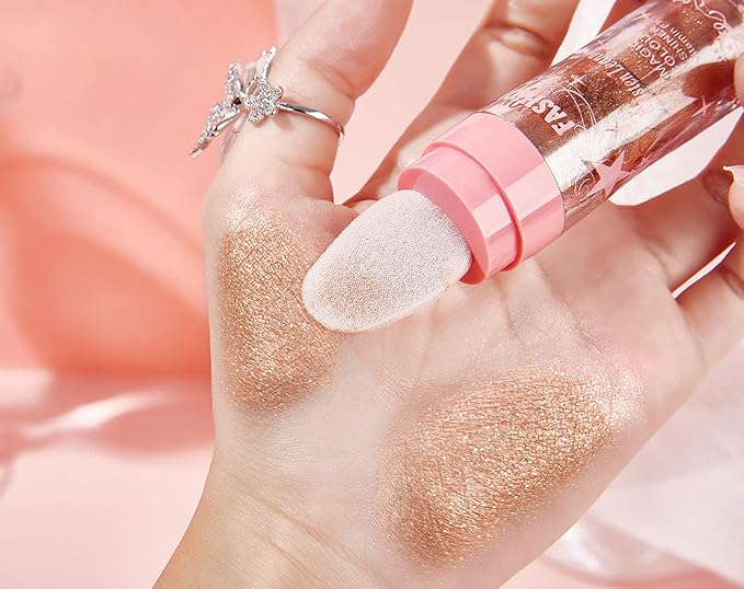 AKARY Shimmer Highlighter Powder, Fairy Polvo De Hadas Highlighter Powder & Blush Stick, Instant Glow Luminizer Duo, Glitter Body Face Hair High Gloss Stick, Sparkle Smudge-Proof Highlighter Stick Party Makeup (C-#03)-VivaGrace Women