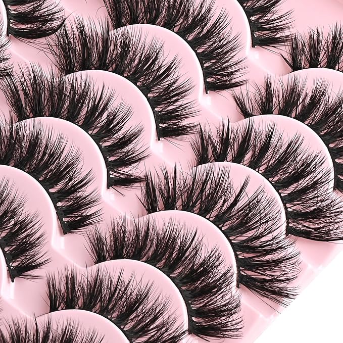 FARRED Cat Eye Lashes Fluffy False Eyelashes 14 Pairs Fake Eyelashes Natural Look Short Natural Lashes Cateye Lash Wispy Volume Eyelash Faux Mink Strip Lashes Pack for Daily Makeup (F27 | 9-17mm)-VivaGrace Women