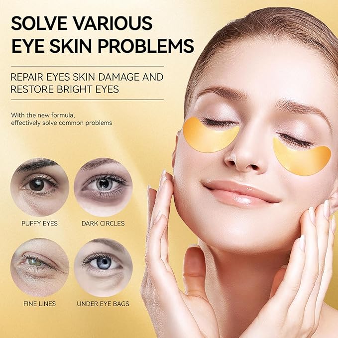 Under Eye Patches for Dark Circles and Puffiness, 60Pcs Under Eye Mask for anti Wrinkles & anti Aging, 24K Gold Eye Gel Pads with Collagen to Reduce Eye Bags, Puffy Eyes Treatment, Hydrating Eye Mask-VivaGrace Women