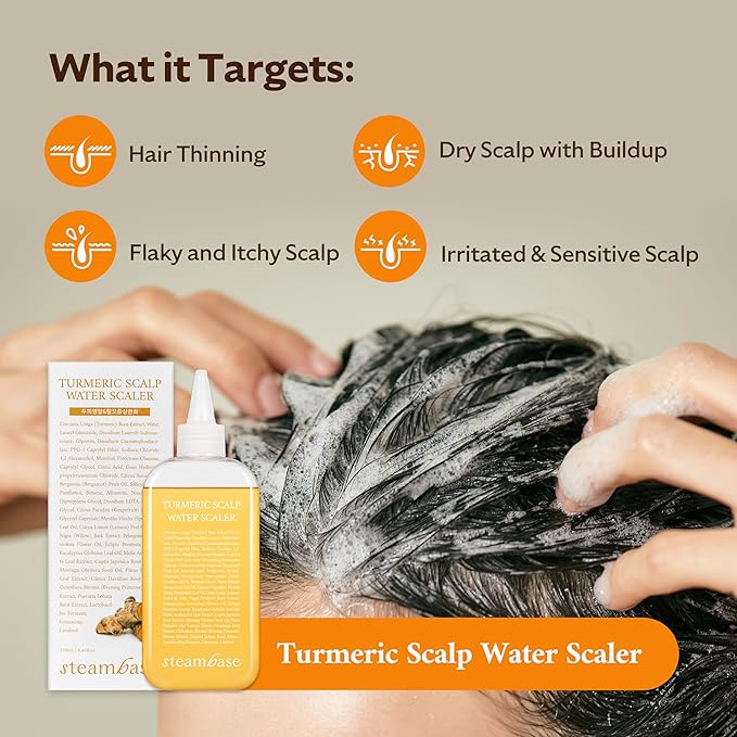 Turmeric Scalp Water Scaler | Scalp Exfoliator for Itchy Dry Scalp, Thinning Hair, Buildup Remover, Treatment for Excess Sebum Oily Greasy Hair | Korean Hair Care Products, 8.45 fl oz-VivaGrace Women