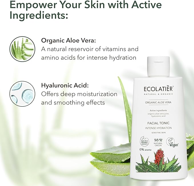 Organic Aloe Vera Facial Toner - 98% Natural Ingredients - Intense Hydration, Hyaluronic Acid, 98% Natural, Vegan - Deep Moisture, Refreshes, and Revitalizes The Skin - 8.5 Fl Oz / 250ml-VivaGrace Women