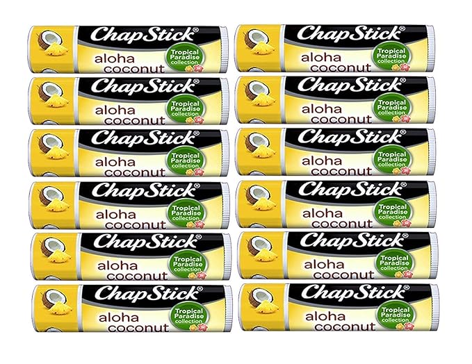 Chapstick Limited Edition Tropical Paradise Collection Aloha Coconut Flavored Skin Protectant Lip Balm Tube - Great for Moisturizing & Hydrating Chapped, Cracked, Dry Lips â€“ 0.15oz Each, 12 Sticks-VivaGrace Women