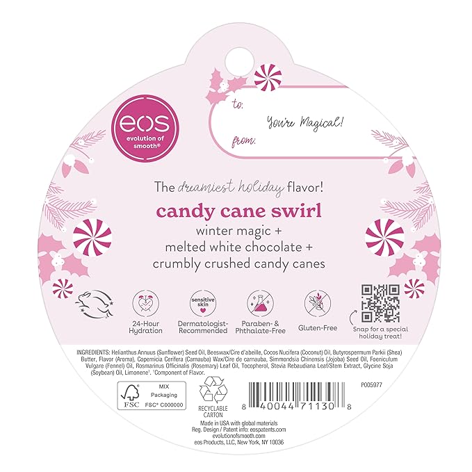 Eos Limited Edition Holiday Lip Balm, Candy Cane Swirl, Christmas Gifts & Stocking Stuffers, Lip Care Products, 0.25 oz-VivaGrace Women