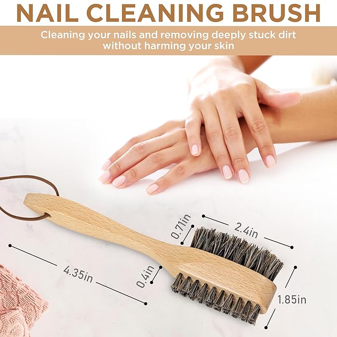 Takavu Horsehair Nail Brush, Natural Wood Handle, Nail Cleaning Brush for Scrubbing Fingernail Toenail Hand Feet, Dual Sided for Regular Manicure Nail Care Hygiene-VivaGrace Women