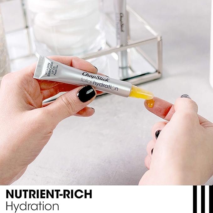 Chapstick Total Hydration Vitamin Enriched Lip Oil, Non Tinted, Vitamin c, vitamin E, Contains Omega 3 6 9, Peach Tea Flavor, 0.23 Fl Oz (Pack of 1)-VivaGrace Women