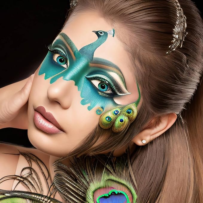 MEICOLY Teal Face Body Paint Stick(1.06 Oz),Cream Blendable Full Body Paint Stick,Peacock Face Paint,Sweatproof Waterproof Face Body Paint Makeup Based Stick for Halloween Special Effects SFX Cosplay-VivaGrace Women