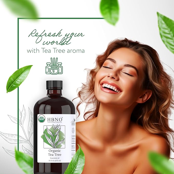 HBNO Organic Tea Tree Oil - Huge 16 oz (475ml) Large Size - Ideal for Diffusers, Cleaning Agents, Deodorizers, and Flavoring Agents.-VivaGrace Women