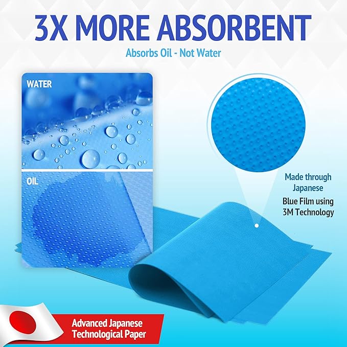 Oil Blotting Sheets for Face - Portable 1x50 Blue Oil Wipes Sheets for Face - Japanese High Performance Technology Makeup Blotting Paper -Grain Free Softer Oil Pads Absorbing Face Oil Tissues for Face-VivaGrace Women