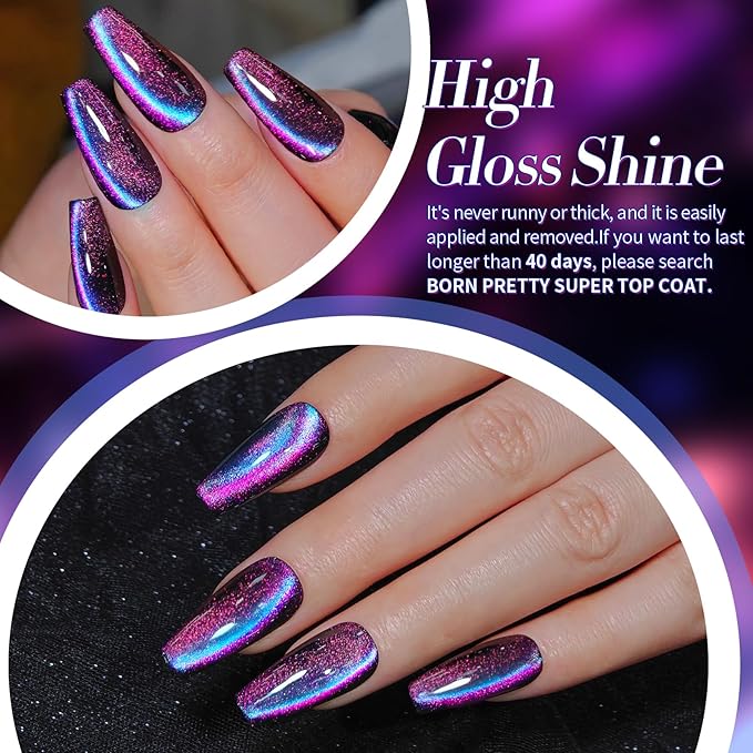 Born Pretty Cat Magnetic Gel Nail Polish 9D Polaris Holorgraphic Cat Magnetic Eye Gel Polish Glitter Gel Polish Set 6PCS-VivaGrace Women