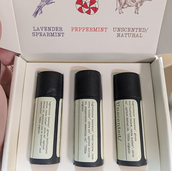 Handmade Tallow Lip Balm Collection: Unscented/Peppermint/Lavender-Spearmint (3x .33 oz)-VivaGrace Women