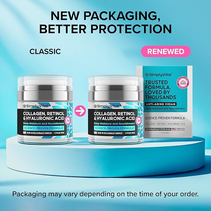 SimplyVital Collagen, Retinol & Hyaluronic Acid Cream - Anti-Aging Face Moisturizer for Face, Firming Skin Care Neck & Décolleté - Made in USA, Daily Moisturizer Face Cream Day & Night - 1.7 fl.oz.-VivaGrace Women