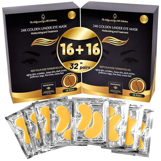 24K Gold Under Eye Patches,Eye mask under eye patches, Eye patches for puffy eyes and dark circles,Eye patches,Under eye patches for puffy eyes dark circles,Under eye treatment, Eye Care,32 pairs-VivaGrace Women