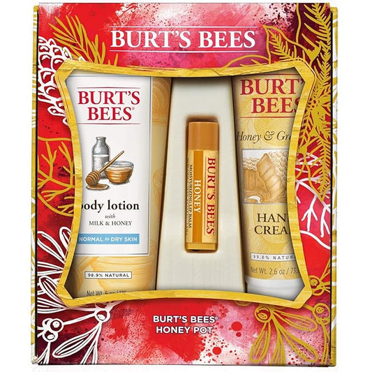 Burt's Bees Honey Pot Holiday Gift Set, 3 Honey Skin Care Products - Milk & Honey Body Lotion, Honey & Grapeseed Hand Cream and Honey Lip Balm-VivaGrace Women
