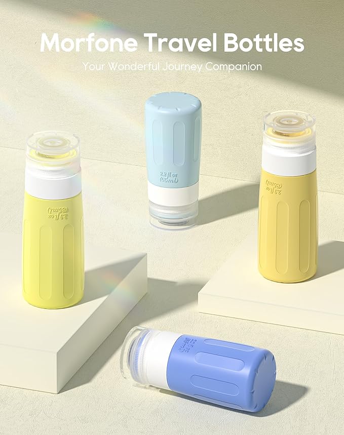 Morfone 16 Pack Silicone Travel Bottles Set for Toiletries TSA Approved Travel Containers Leakproof Squeezable Refillable Accessories 2oz 3oz for Shampoo Conditioner Lotion Liquids (Yellow Blue)-VivaGrace Women