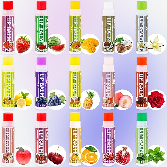 Dmsky Lip Balm 30 Pack, Colorful Lip Balm Bulk with Vitamin E and Coconut Oi, Hydrating Moisturizing Lip Balm Set for Men Women- 15 Flavors-VivaGrace Women