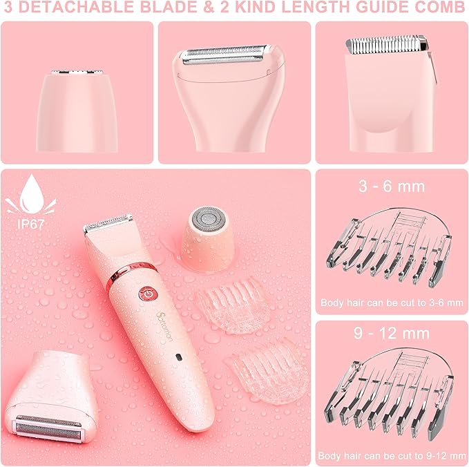 Electric Lady Shaver for Women - Painless Razor, Bikini Trimmer, Facial Hair Removal, Body Trimmer for Face, Legs, Underarm, Pubic - Wet and Dry Flawless 3 in 1-VivaGrace Women