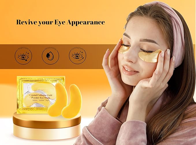 Under Eye Patches (20 Pairs) - Golden Eye Mask with Amino Acid & Collagen, Cooling Eye Care for Wrinkles, Puffy Eyes & Dark Circles, Skincare Treatment for Men & Women-VivaGrace Women