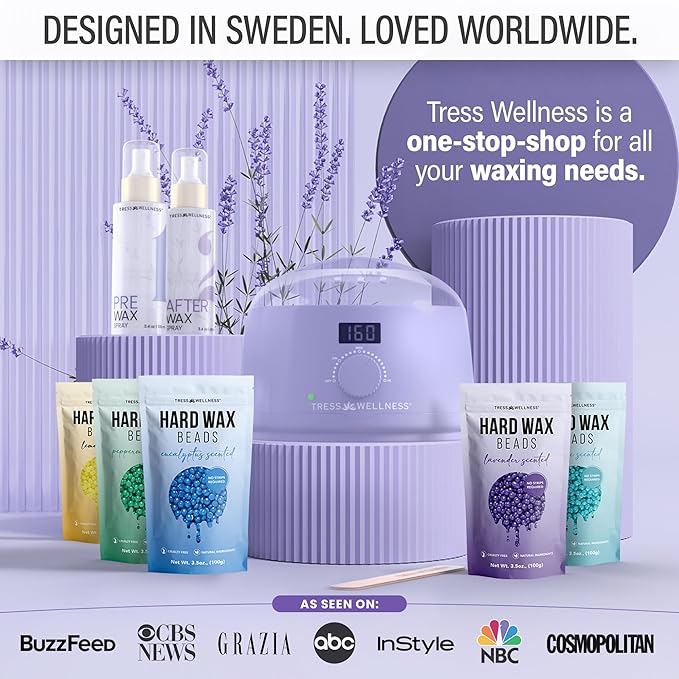 Tress Wellness Waxing Kit for Sensitive Skin – Safe for Face & Skin, Prep & Aftercare Spray, Easy to Use – At-Home Kit for Face, Bikini, Brazilian & Full Body - Digital Display, Pink-VivaGrace Women