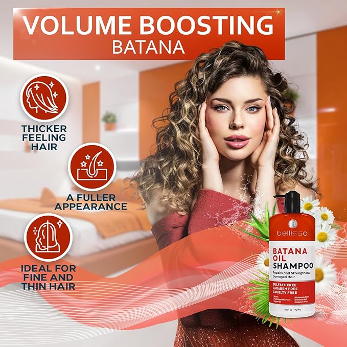 Batana Oil Shampoo - Volumizing Salon Formula for Thinning and Fine Hair Women and Men - Sulfate and Paraben Free - Thickening Volume Boost for Thicker, Fuller Hair - With Argan Oil - 16 Fl Oz-VivaGrace Women