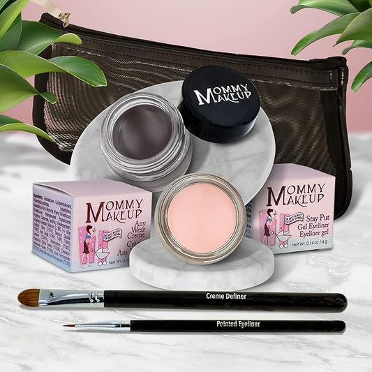 The Everlasting Eye 5 Piece Waterproof Makeup Set. Gel Eyeliner, Creme Eyeshadow, 2 brushes and Mesh Bag. Paraben-free, Talc-free, Cruelty-free. Cashmere/Chocolate Kiss 2502-VivaGrace Women
