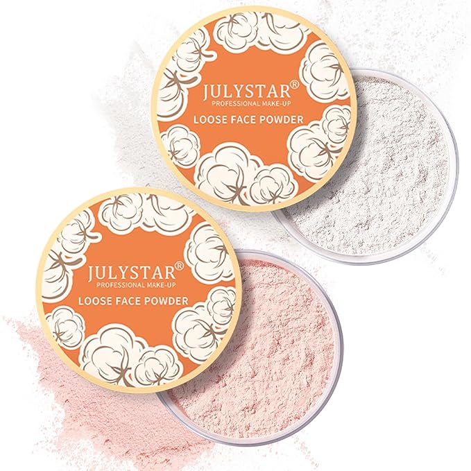 2PCS Setting Powder Loose Face Powder Matte Soft Smooth Oil Control Long Lasting Loose Setting Powder Makeup for Natural Flawless（01#Translucent+02# Pink Complexion）-VivaGrace Women