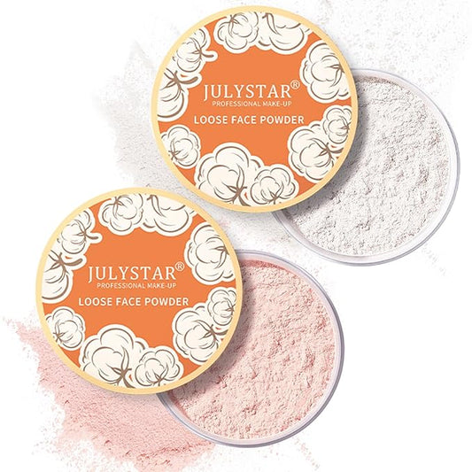 2PCS Setting Powder Loose Face Powder Matte Soft Smooth Oil Control Long Lasting Loose Setting Powder Makeup for Natural Flawless（01#Translucent+02# Pink Complexion）-VivaGrace Women
