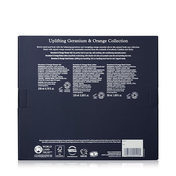 Neal's Yard Uplifting Geranium & Orange Collection with Geranium Essential Oil, For All Skin Types, Vegetarian Approved, Cruelty Free, 3 Piece Set-VivaGrace Women